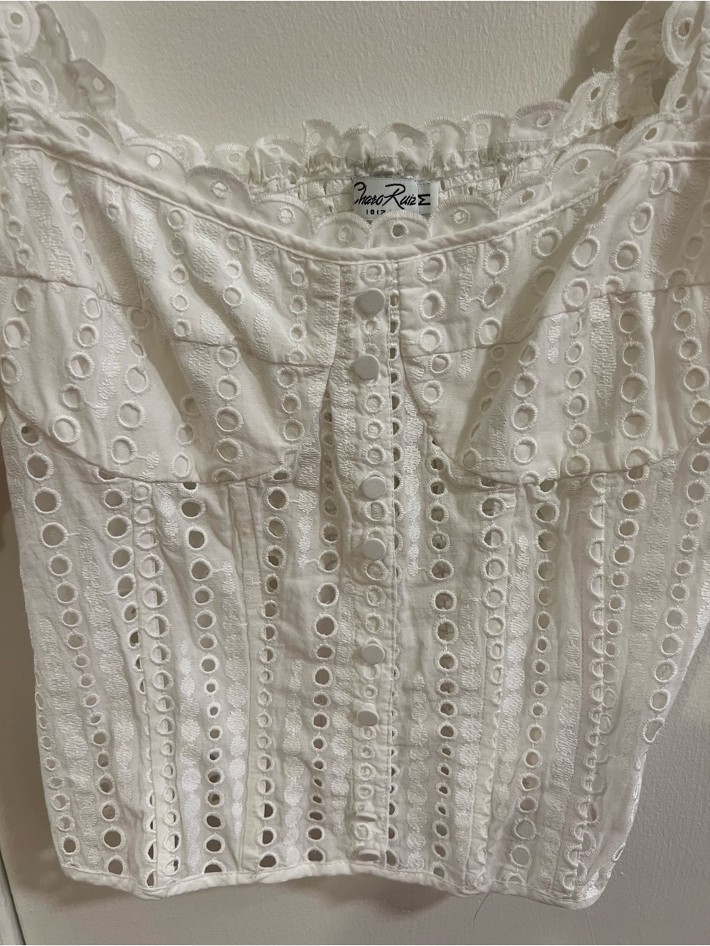 Charo Ruiz White Eyelet Puff-Sleeve Square Neck Blouse - Picture 2 of 4